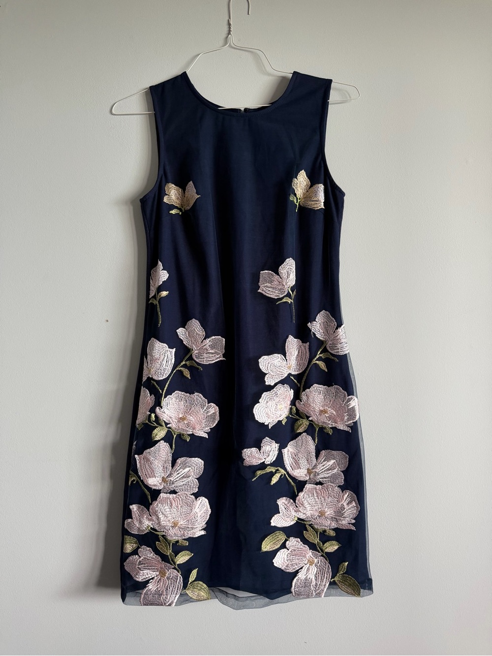 Karl Lagerfeld Navy Midi Dress with Blush Floral Embroidery